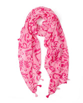 lightweight scarf, pink scarf, abstract floral scarf, scarf with tassels